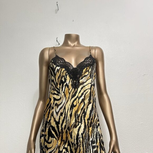 VTG Lucie Ann Satin Slip Nightgown Animal Print Black Lace Low Back USA Made Am - Picture 3 of 14